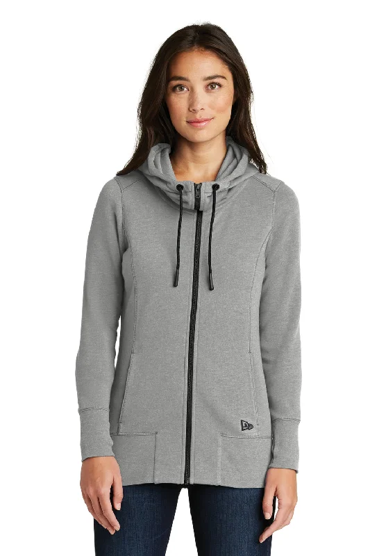 New Era Womens Fleece Full Zip Hooded Sweatshirt Hoodie - Heather Shadow Grey