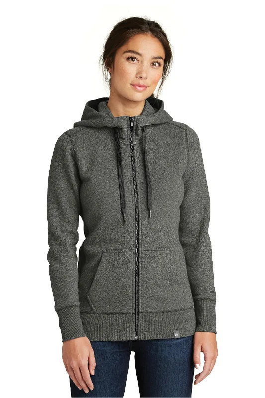 New Era Womens Sueded French Terry Full Zip Hooded Sweatshirt Hoodie - Black Twist