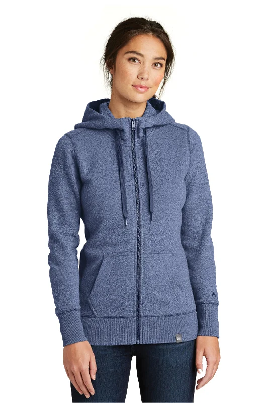 New Era Womens Sueded French Terry Full Zip Hooded Sweatshirt Hoodie - Dark Royal Blue Twist