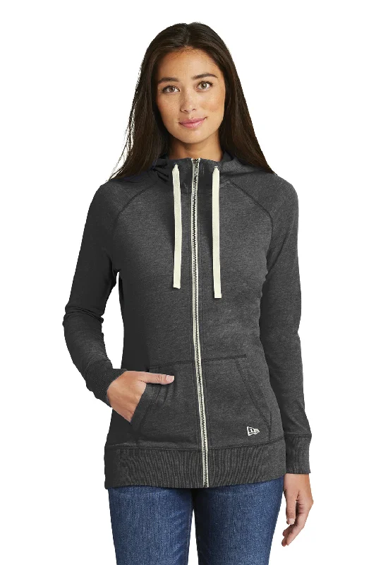 New Era Womens Sueded Full Zip Hooded Sweatshirt Hoodie - Heather Black