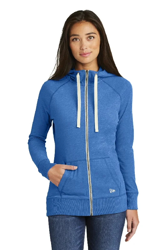 New Era Womens Sueded Full Zip Hooded Sweatshirt Hoodie - Heather Royal Blue