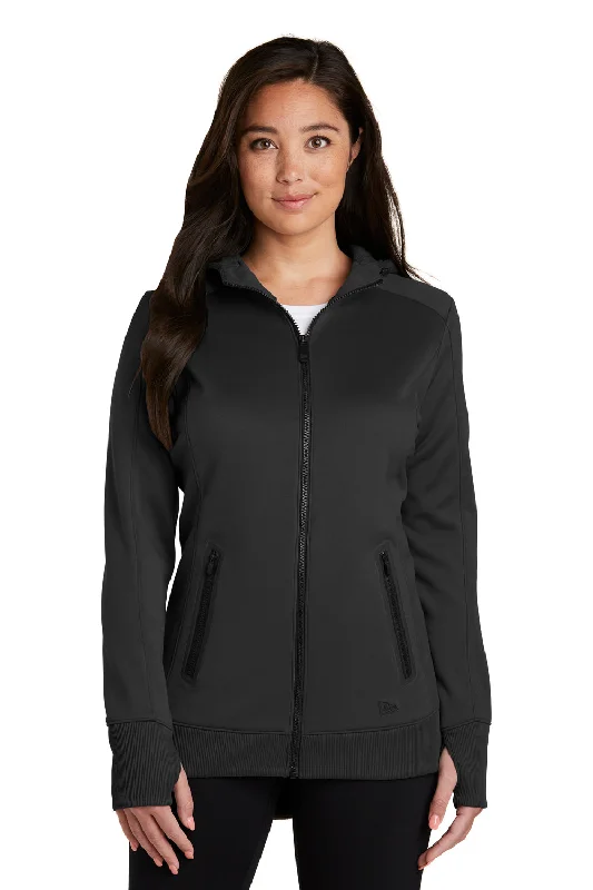 New Era Womens Venue Moisture Wicking Fleece Full Zip Hooded Sweatshirt Hoodie - Black