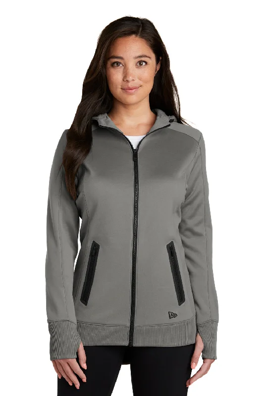 New Era Womens Venue Moisture Wicking Fleece Full Zip Hooded Sweatshirt Hoodie - Shadow Grey - Closeout