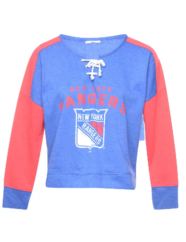 New Yourk Printed Sweatshirt - M Hoodie with Mock Neck Collared Structured