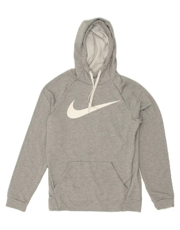 NIKE Mens Dri Fit Graphic Hoodie Jumper Small Grey Polyester