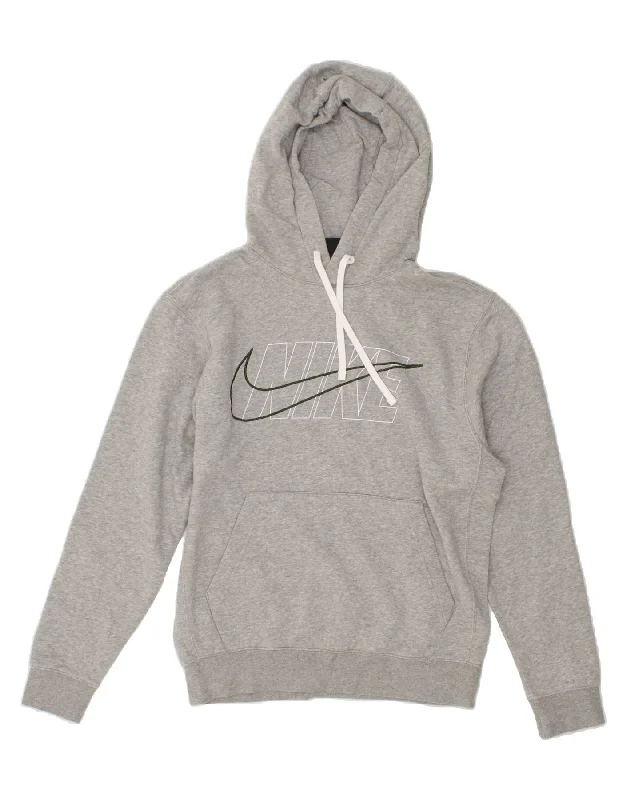 NIKE Mens Graphic Hoodie Jumper Small Grey Cotton Hoodie with Button Placket Classic Preppy NIKE Mens Graphic Hoodie Jumper Small Grey Cotton Hoodie with Button Placket Classic Preppy