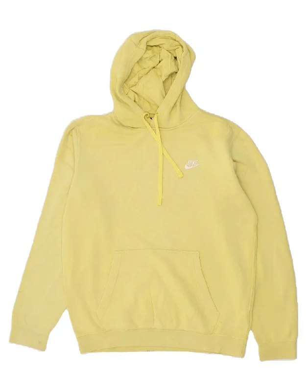 NIKE Mens Hoodie Jumper Medium Yellow Cotton Hoodie with Typography Text Message