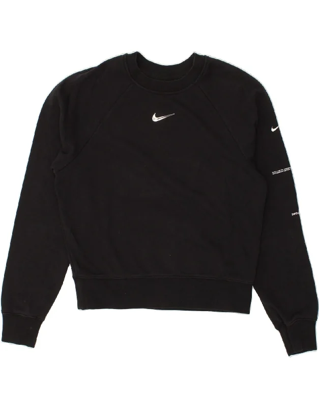 NIKE Womens Crop Sweatshirt Jumper UK 10 Small Black Cotton