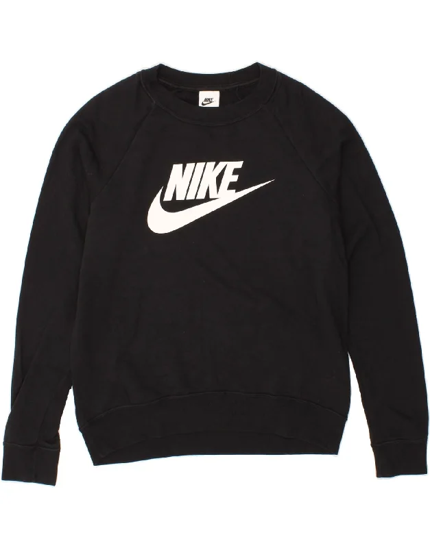 NIKE Womens Graphic Sweatshirt Jumper UK 10 Small Black Hoodie with Contrast Stitching Detailed Premium