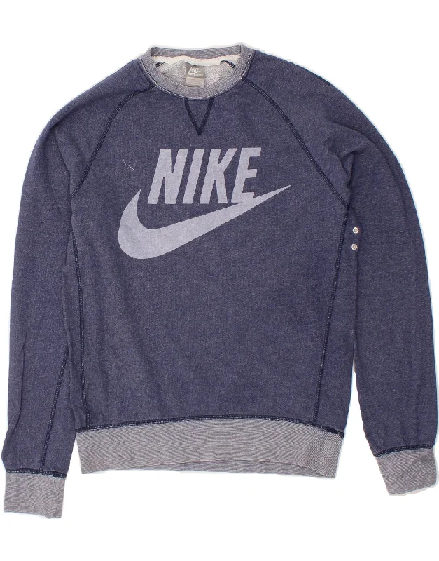 NIKE Womens Graphic Sweatshirt Jumper UK 14 Medium Navy Blue Cotton Hoodie with Drop Shoulder Relaxed Streetwear NIKE Womens Graphic Sweatshirt Jumper UK 14 Medium Navy Blue Cotton Hoodie with Drop Shoulder Relaxed Streetwear