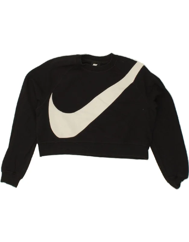 NIKE Womens Oversized Crop Sweatshirt Jumper UK 10 Small Black Cotton