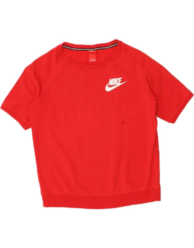 NIKE Womens Short Sleeve Sweatshirt Jumper UK 16 Large Red