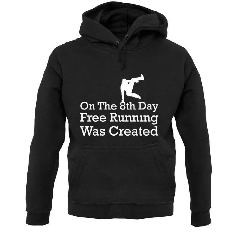 On The 8th Day Free Running Was Created Unisex Hoodie Hoodie with Exposed Zipper Edgy Industrial On The 8th Day Free Running Was Created Unisex Hoodie Hoodie with Exposed Zipper Edgy Industrial