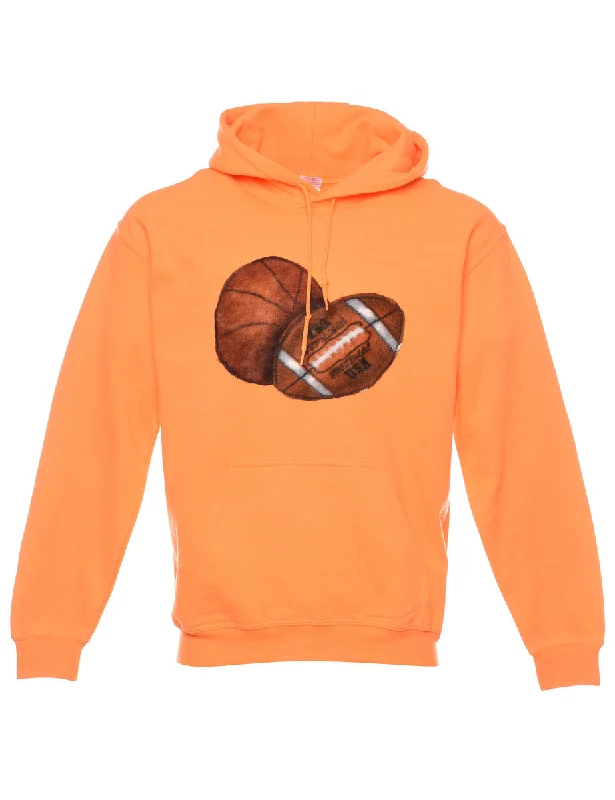 Orange Printed Rugby Design Hoodie - M Hoodie with Set-In Sleeves Structured Classic Orange Printed Rugby Design Hoodie - M Hoodie with Set-In Sleeves Structured Classic