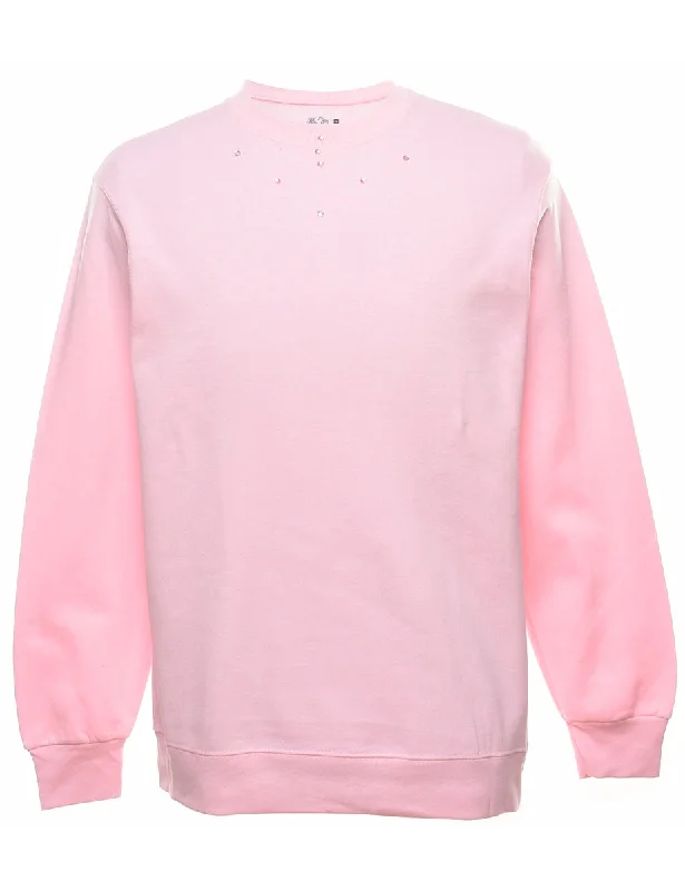Pale Pink Plain Sweatshirt - M Hoodie with Color Block Contrast Stylish