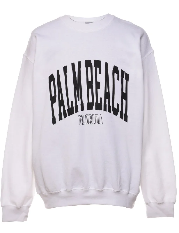Palm Beach White & Black Round-Neck Sweatshirt - M Hoodie with Stripes Bold Sporty
