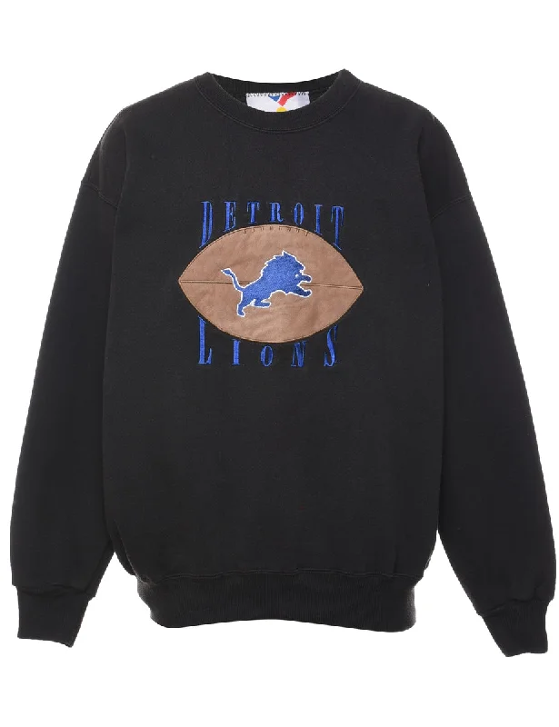 Patchwork Detriot Lions Navy & Black Embroidered Sweatshirt - L Hoodie with Gradient Ombre Colorful Patchwork Detriot Lions Navy & Black Embroidered Sweatshirt - L Hoodie with Gradient Ombre Colorful