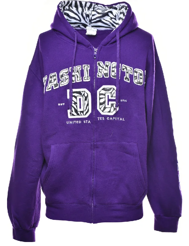 Patchwork Washington DC Printed Hoodie - L Hoodie with Zipper Versatile Modern