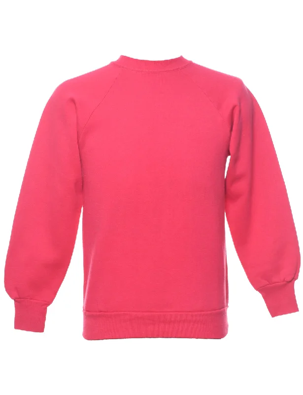 Pink Plain Sweatshirt - L Hoodie with V-Neck Classic Versatile