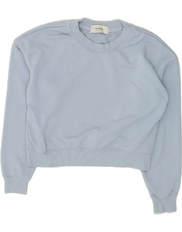 PULL & BEAR Womens Oversized Crop Sweatshirt Jumper UK 6 XS Blue Hoodie with Pattern Geometric Abstract PULL & BEAR Womens Oversized Crop Sweatshirt Jumper UK 6 XS Blue Hoodie with Pattern Geometric Abstract