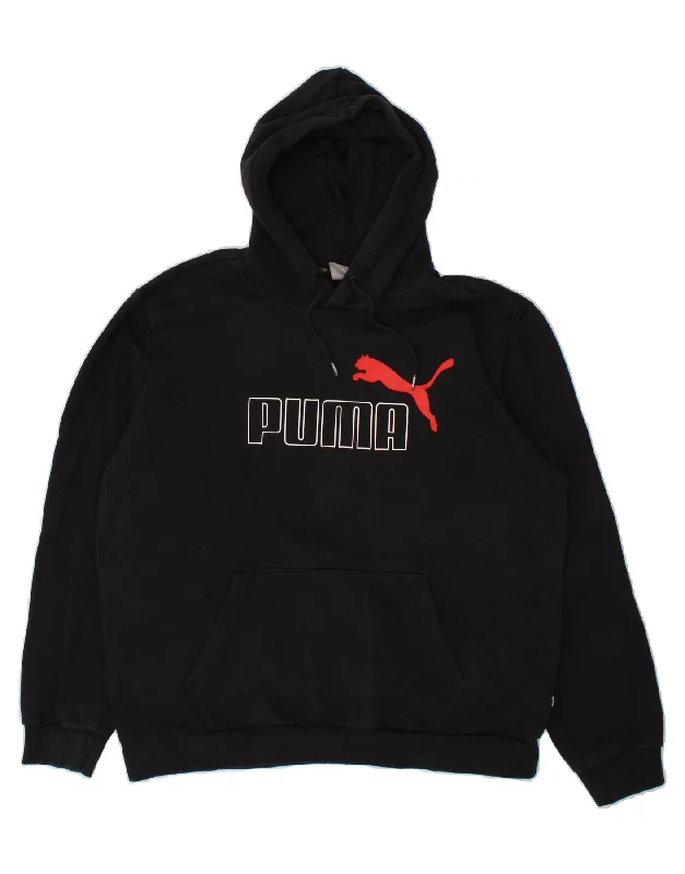 PUMA Mens Graphic Hoodie Jumper Large Black Cotton