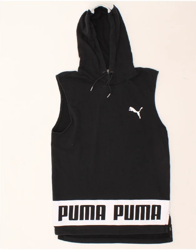 PUMA Mens Graphic Sleeveless Hoodie Jumper Small Black Cotton Hoodie with Half-Zip Sporty Casual PUMA Mens Graphic Sleeveless Hoodie Jumper Small Black Cotton Hoodie with Half-Zip Sporty Casual