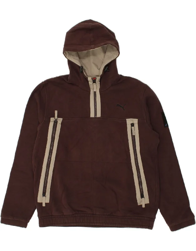 PUMA Mens Zip Neck Hoodie Jumper Medium Brown Cotton