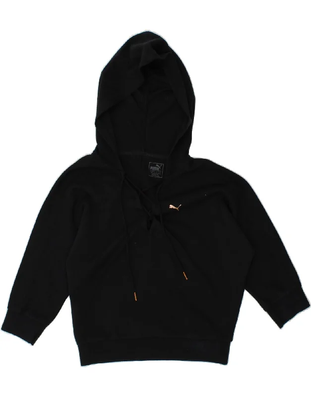 PUMA Womens Crop Hoodie Jumper UK 10 Small Black Hoodie with Button Classic Timeless PUMA Womens Crop Hoodie Jumper UK 10 Small Black Hoodie with Button Classic Timeless