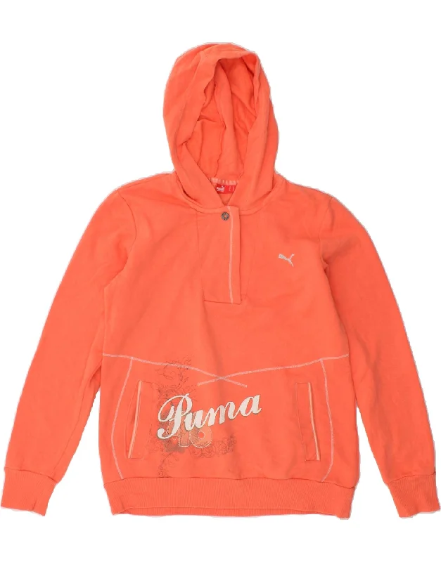 PUMA Womens Graphic Hoodie Jumper UK 12 Medium  Orange Cotton