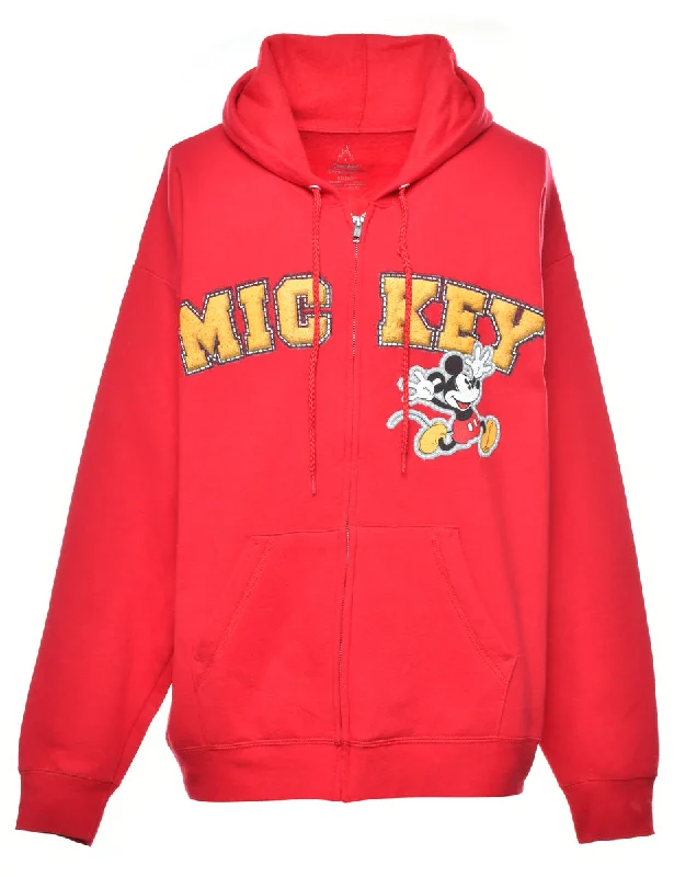 Red Mickey Cartoon Sweatshirt - L Hoodie with Embroidery Detailed Premium