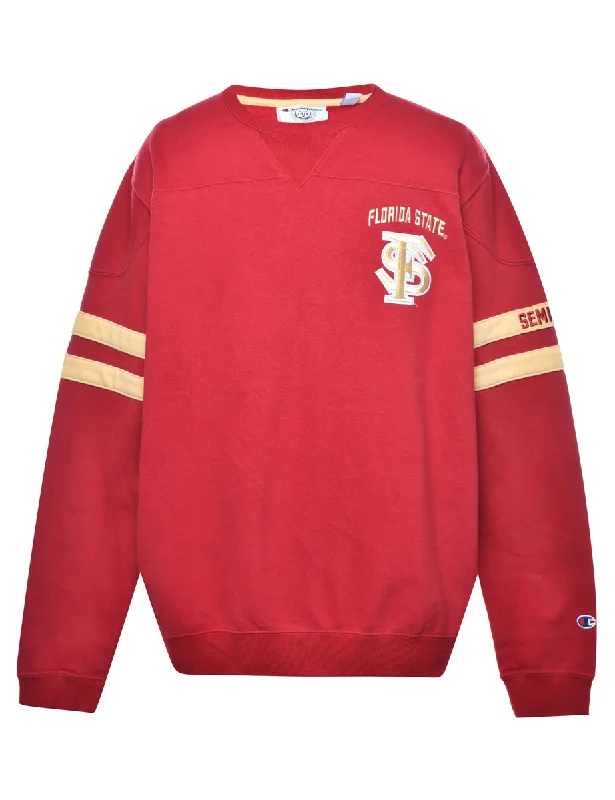 Red Plain Sweatshirt - L Hoodie with Applique Textured Unique