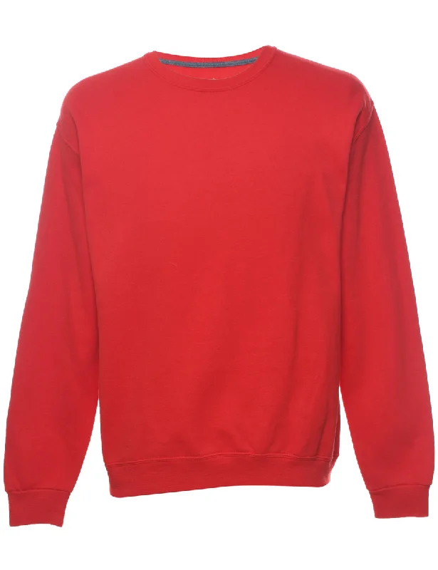 Red Plain Sweatshirt - M Hoodie with Ribbed Neckline Snug Warm