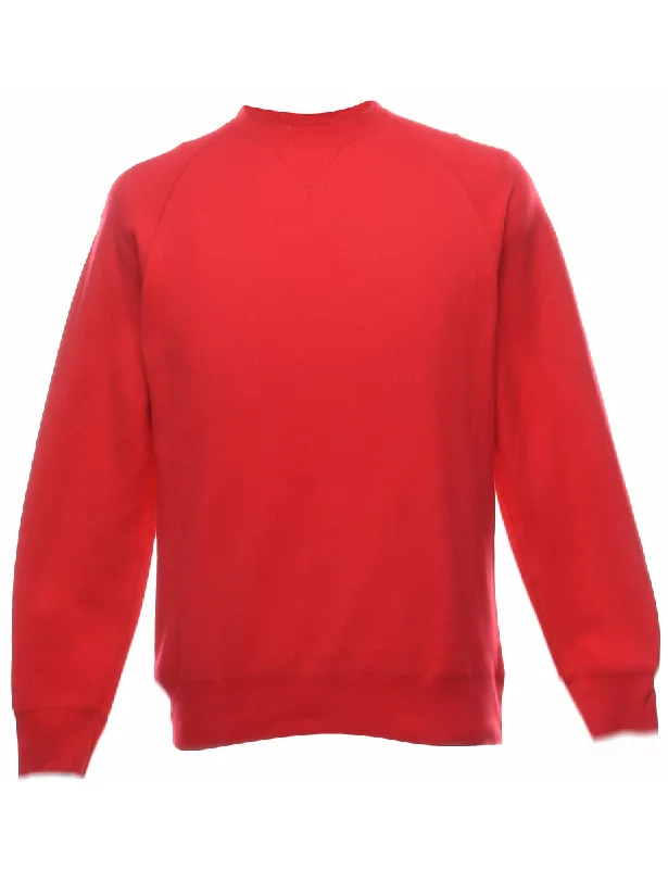 Red Plain Sweatshirt - S Hoodie with Half-Zip Sporty Casual