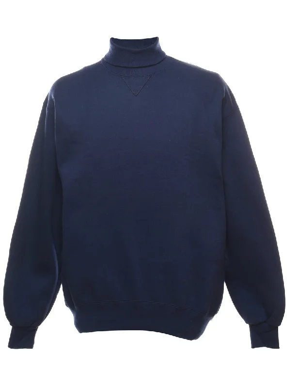 Russell Athletic Plain Navy High Neck Navy Sweatshirt - L Hoodie with Velcro Closure Adjustable Secure Russell Athletic Plain Navy High Neck Navy Sweatshirt - L Hoodie with Velcro Closure Adjustable Secure