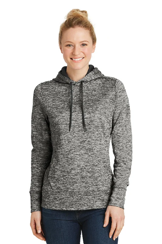 Sport-Tek Womens Electric Heather Moisture Wicking Fleece Hooded Sweatshirt Hoodie - Black Electric - Closeout