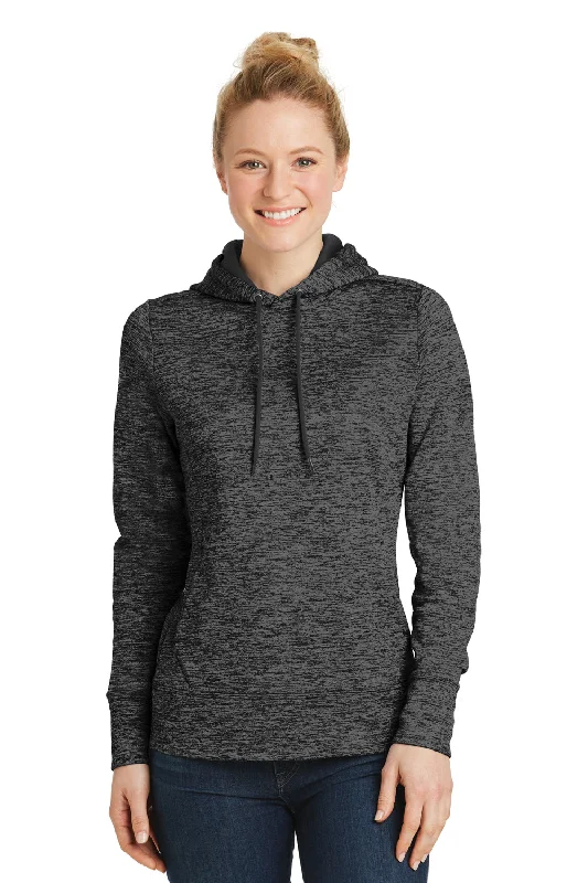 Sport-Tek Womens Electric Heather Moisture Wicking Fleece Hooded Sweatshirt Hoodie - Grey Black Electric