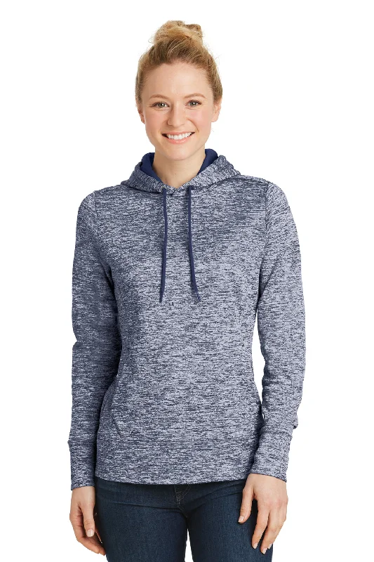 Sport-Tek Womens Electric Heather Moisture Wicking Fleece Hooded Sweatshirt Hoodie - True Navy Blue Electric - Closeout