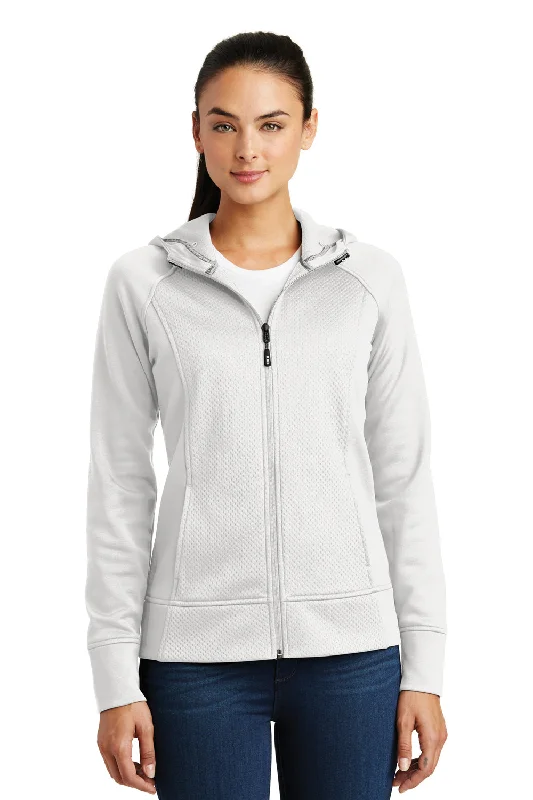 Sport-Tek Womens Rival Tech Moisture Wicking Fleece Full Zip Hooded Sweatshirt Hoodie - White - Closeout