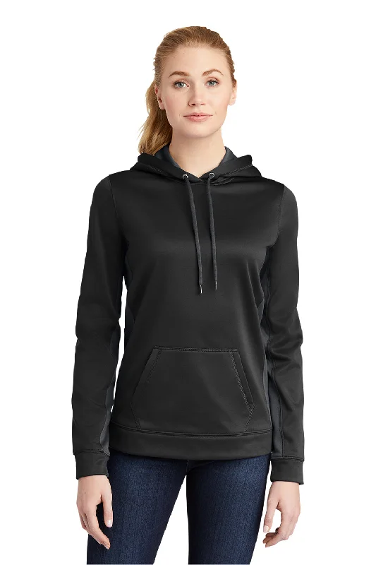 Sport-Tek Womens Sport-Wick Moisture Wicking Fleece Hooded Sweatshirt Hoodie - Black/Dark Smoke Grey