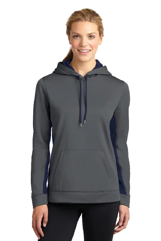 Sport-Tek Womens Sport-Wick Moisture Wicking Fleece Hooded Sweatshirt Hoodie - Dark Smoke Grey/Navy Blue - Closeout