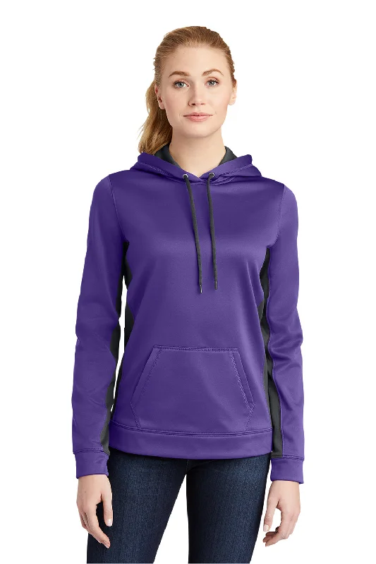 Sport-Tek Womens Sport-Wick Moisture Wicking Fleece Hooded Sweatshirt Hoodie - Purple/Dark Smoke Grey