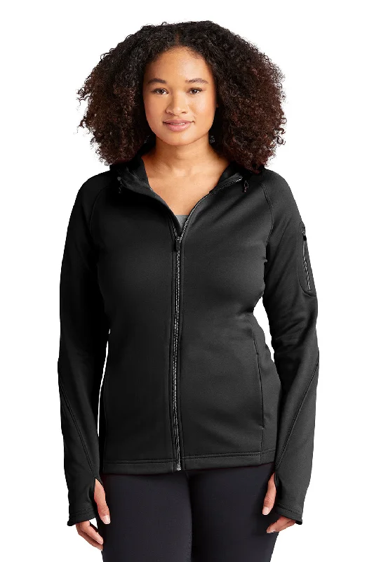 Sport-Tek Womens Tech Moisture Wicking Fleece Full Zip Hooded Sweatshirt Hoodie - Black