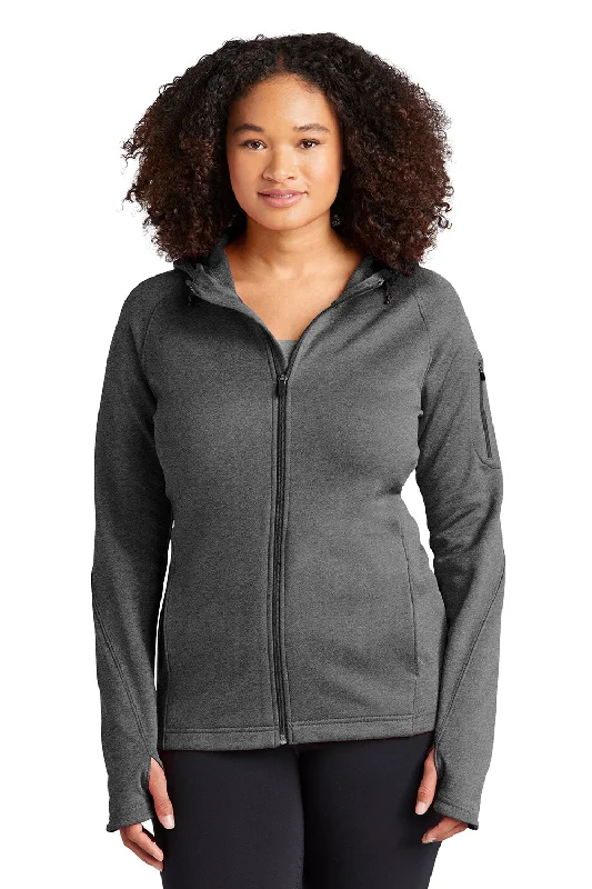 Sport-Tek Womens Tech Moisture Wicking Fleece Full Zip Hooded Sweatshirt Hoodie - Heather Graphite Grey