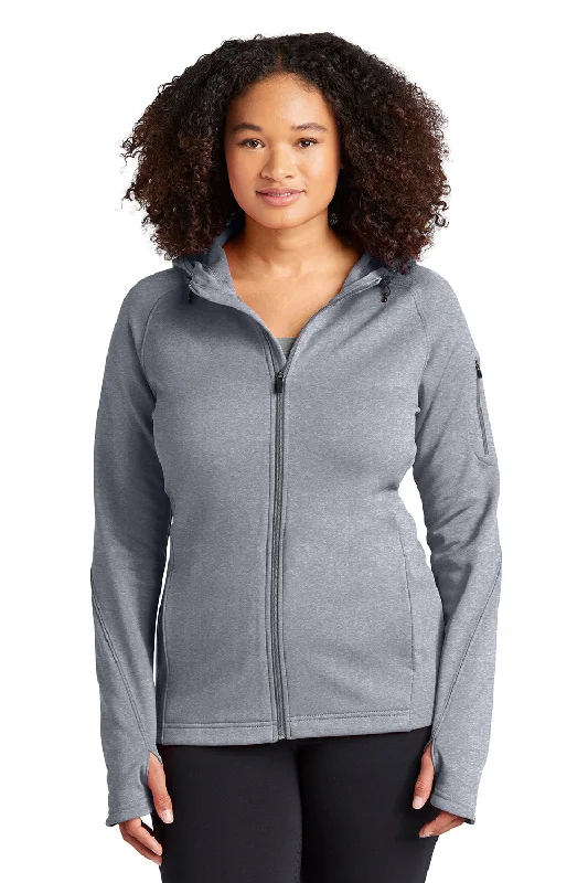 Sport-Tek Womens Tech Moisture Wicking Fleece Full Zip Hooded Sweatshirt Hoodie - Heather Grey