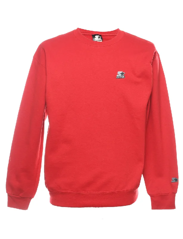 Starter Red Embroidered Classic Sweatshirt - M Hoodie with Pocket Utility Practical