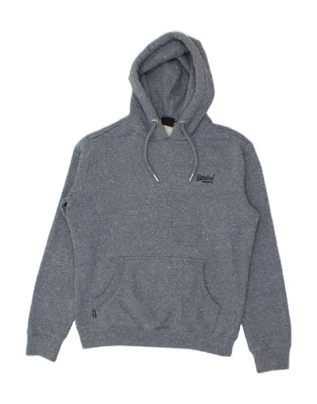 SUPERDRY Mens Hoodie Jumper Large Navy Blue Flecked Cotton Hoodie with Exposed Zipper Edgy Industrial SUPERDRY Mens Hoodie Jumper Large Navy Blue Flecked Cotton Hoodie with Exposed Zipper Edgy Industrial