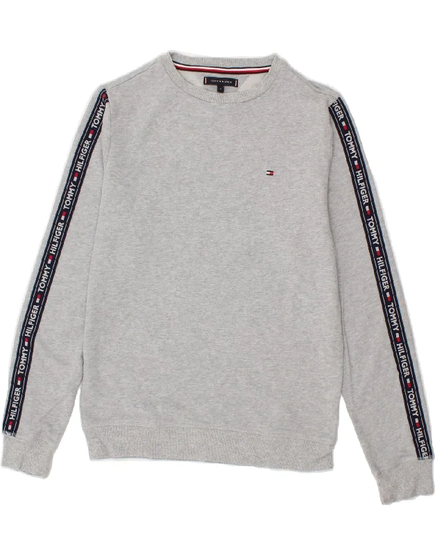 TOMMY HILFIGER Mens Graphic Sweatshirt Jumper Medium Grey Cotton