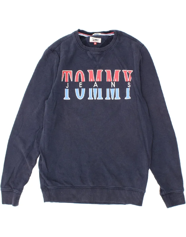 TOMMY HILFIGER Mens Graphic Sweatshirt Jumper Medium Navy Blue Cotton