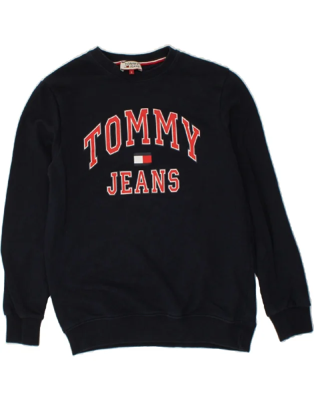 TOMMY HILFIGER Mens Graphic Sweatshirt Jumper Small Navy Blue Cotton