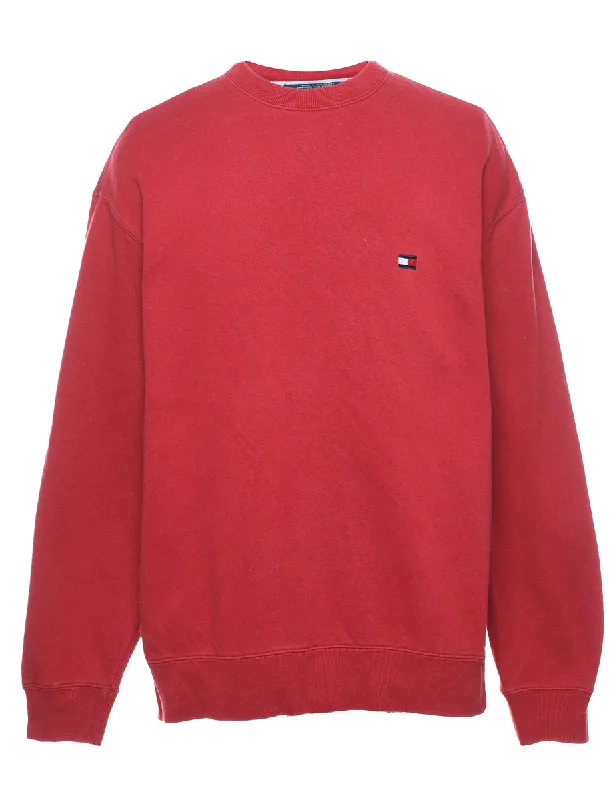 Tommy Hilfiger Red Plain Sweatshirt - M Hoodie with Tie-Dye Psychedelic Retro